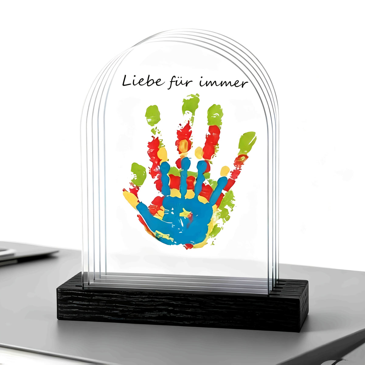 Family Handprint Kit with Keepsake Frame, 4 Handprint Spaces and 6 Paint Colors for Shared Memory Making, Mother's Day or Holiday Gift