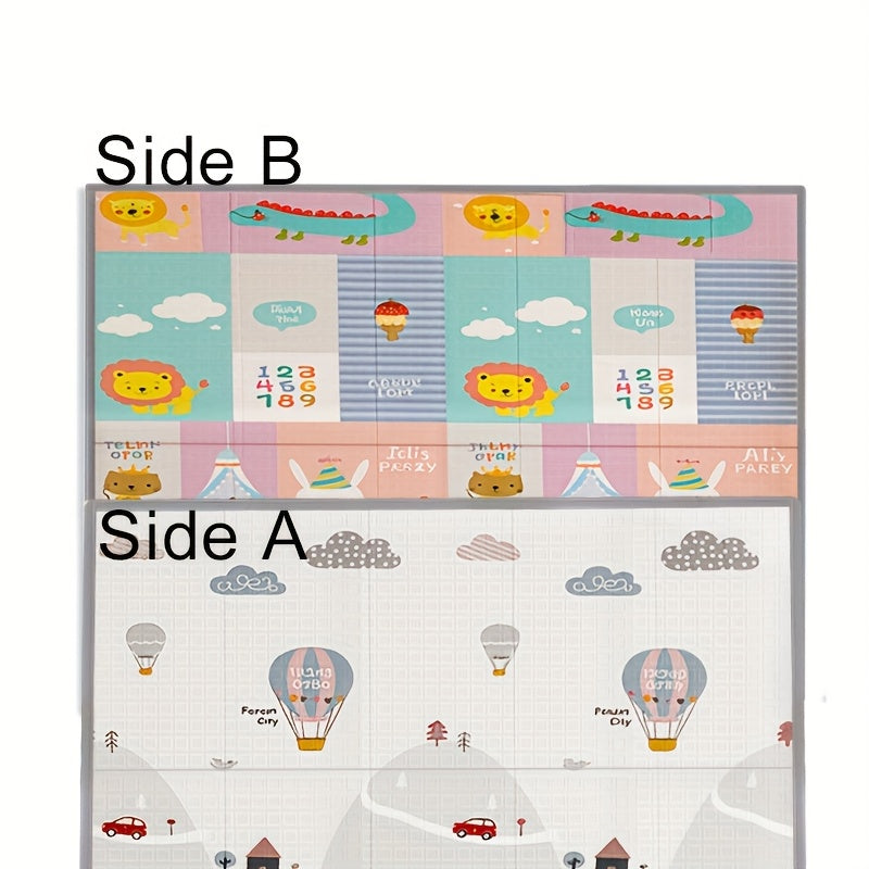 Double-Sided Baby Crawling Mat 76 x 57 Inches, Foldable Easy-Clean Floor Play Mat with Illustrated Designs for Supervised Tummy Time and Toddler Play