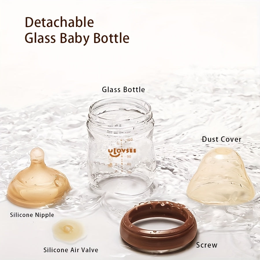 Borosilicate Glass Baby Bottles, Wide-Neck Feeding Bottle with Bottom Air Balance Valve, 4 oz, 5 oz and 8 oz Options for Daily Infant Feeding