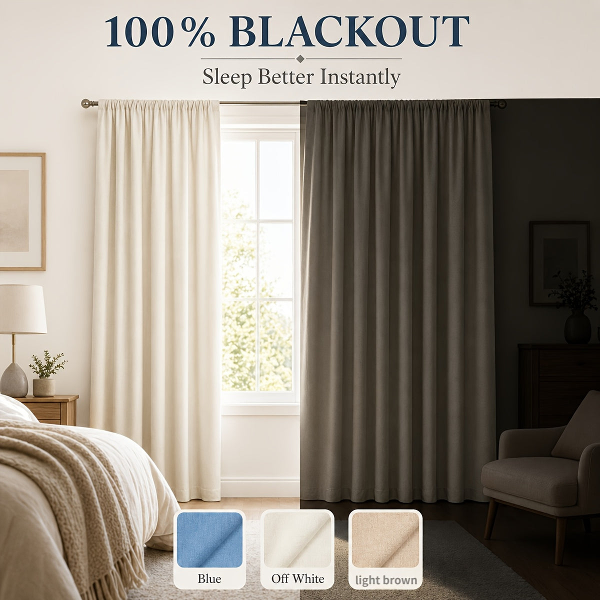Blue Nursery Blackout Curtains 4-Panel Set, 52 x 63 Inch Coated-Lining Window Drapes with Four Hanging Methods for Bedroom Privacy