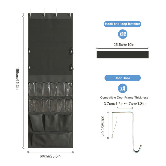 Kids' Toy Door Organizer with Adjustable Straps and Clear Pockets, Over-the-Door Hanging Storage for Plush Toys, Building Blocks and Playroom Gear