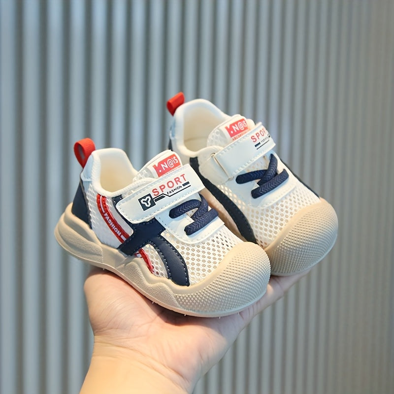 Toddler Mesh Strap Sneakers with Contrast Panels, Breathable Spring and Summer Walking Shoes for Boys and Girls in Pink, Camel or Blue, US Toddler Sizes 4-9