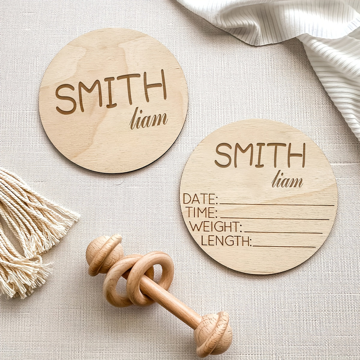 Personalized Baby Birth Announcement Sign, Engraved Wooden Newborn Name Keepsake with Birth Details, Hello World Photo Prop and Baby Shower Gift