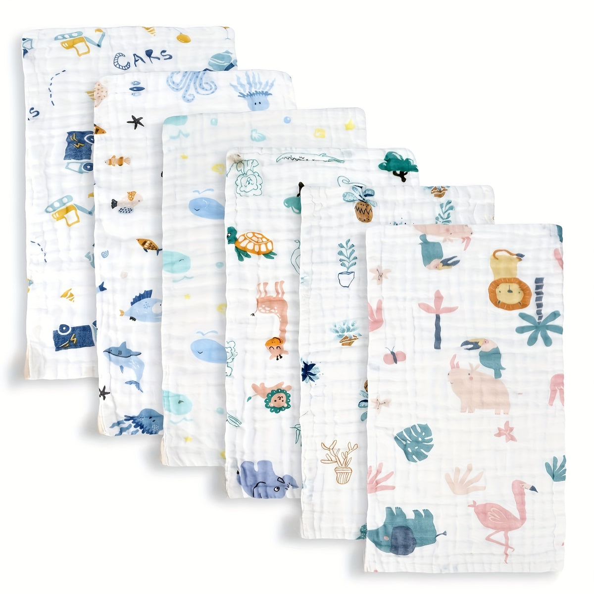 Cotton Burp Cloths for Newborns, 6-Pack 20 x 10 Inch Soft Absorbent Six-Layer Muslin Burp Rags for Everyday Feeding and Baby Shower Gifts