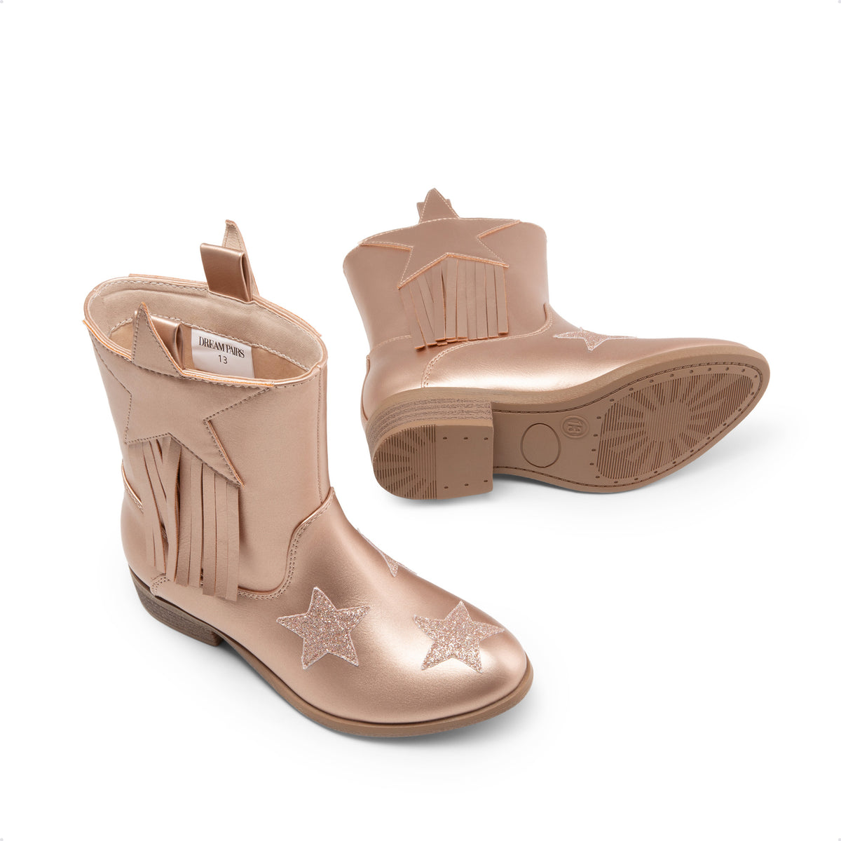 Girls Tassel Cowgirl Boots by DREAM PAIRS, Western Mid-Calf Cowboy Style for Toddler, Little Kid and Big Kid Sizes, Golden, Camel or White Color Options