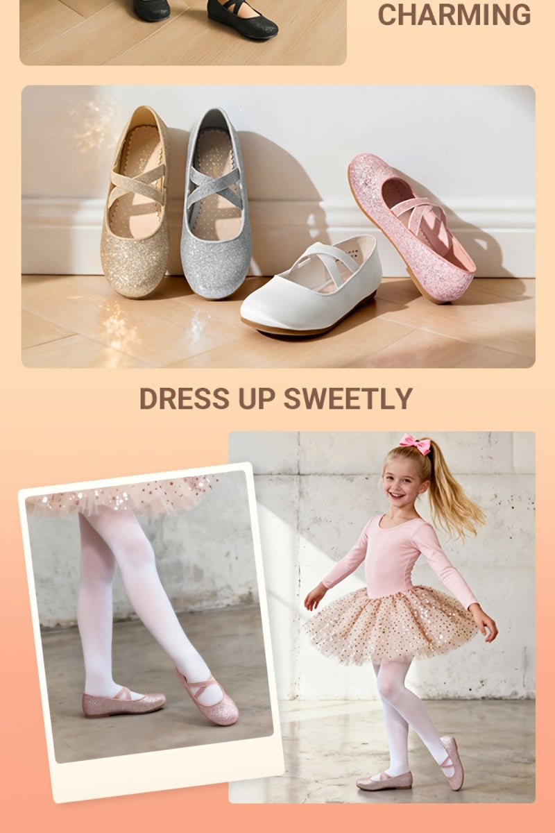 Girls Glitter Ballerina Flats with Crisscross Straps, DREAM PAIRS Mary Jane Dress Shoes in Pink or White for Toddler to Big Kid Weddings and Parties