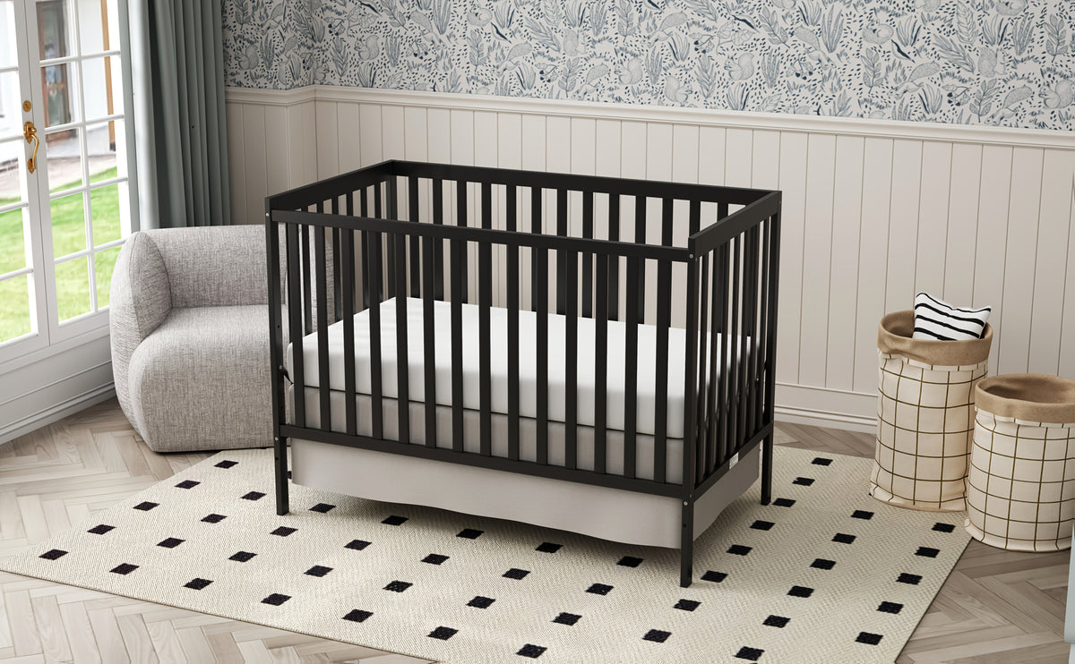 5-in-1 Convertible Crib by Goldzone, New Zealand Pine Wood Baby Crib with 4 Adjustable Mattress Heights, Toddler, Daybed and Full-Bed Options