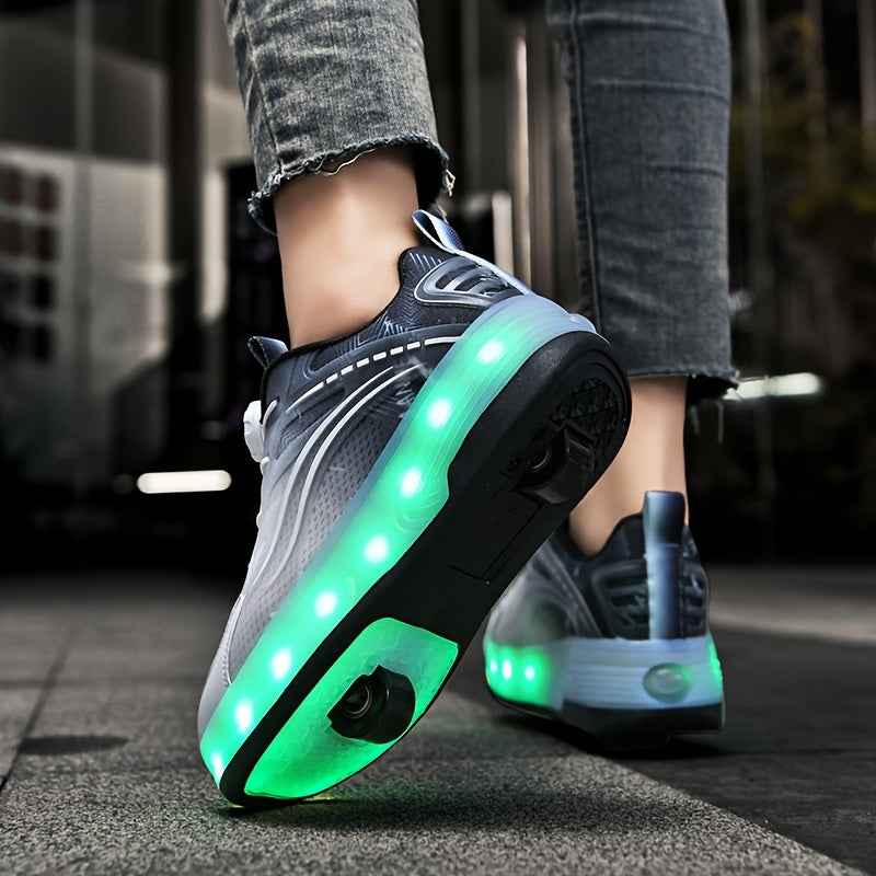 Kids Light-Up Roller Shoes with Removable Wheels, LED Flashing Gradient Skate Sneakers for Little Kid and Big Kid Outdoor Play in Three Colors