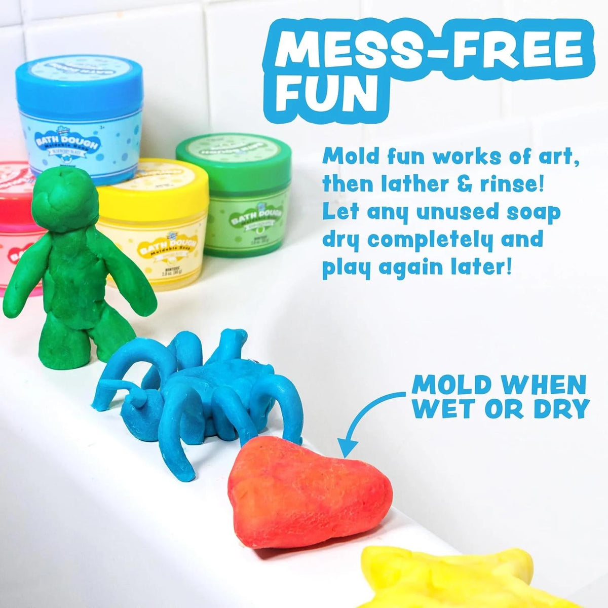 Moldable Kids Bath Soap Dough 6-Pack by Tub Works, Fruity-Scented Colorful Sensory Bath-Time Play with Shea Butter for Ages 3+