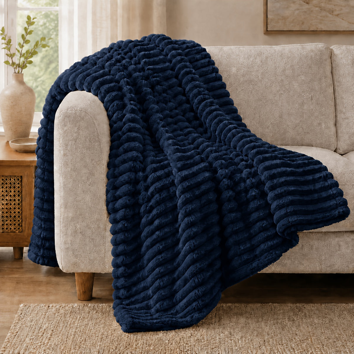 Faux Rabbit Fur Bed Blanket in Solid Colors, Soft Cozy Oversized Throw for Family Sofa and Bedroom Decor with Multiple Sizes from 59 x 79 to 90 x 102 Inches