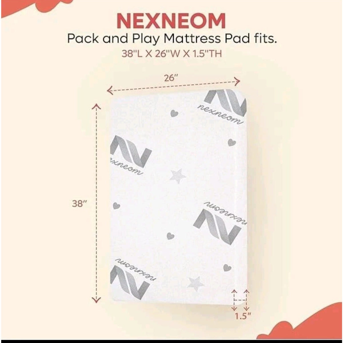 Playard Mattress 38 x 26 Inch Memory Foam Pad with Removable Washable Cover, Breathable Pack and Play Mattress Replacement for Compatible Playards, Check Fit Before Use