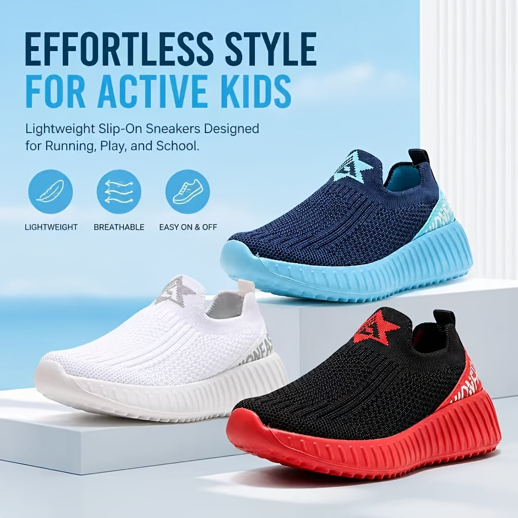 Kids Slip-On Mid-Top Sneakers for Boys and Girls, Lightweight Breathable Outdoor Play Shoes with Cushioned Sole in Toddler, Little Kid and Big Kid Sizes