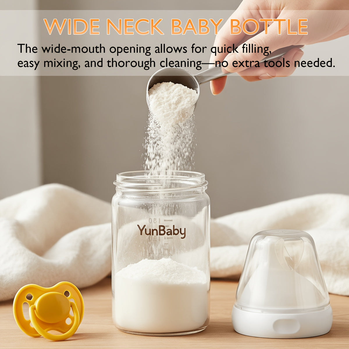 Slow Flow Glass Baby Bottles by YunBaby, 180 mL White Feeding Bottles with Listed Natural Rubber Nipples, Newborn 0+ Label and 1–6 Pack Options