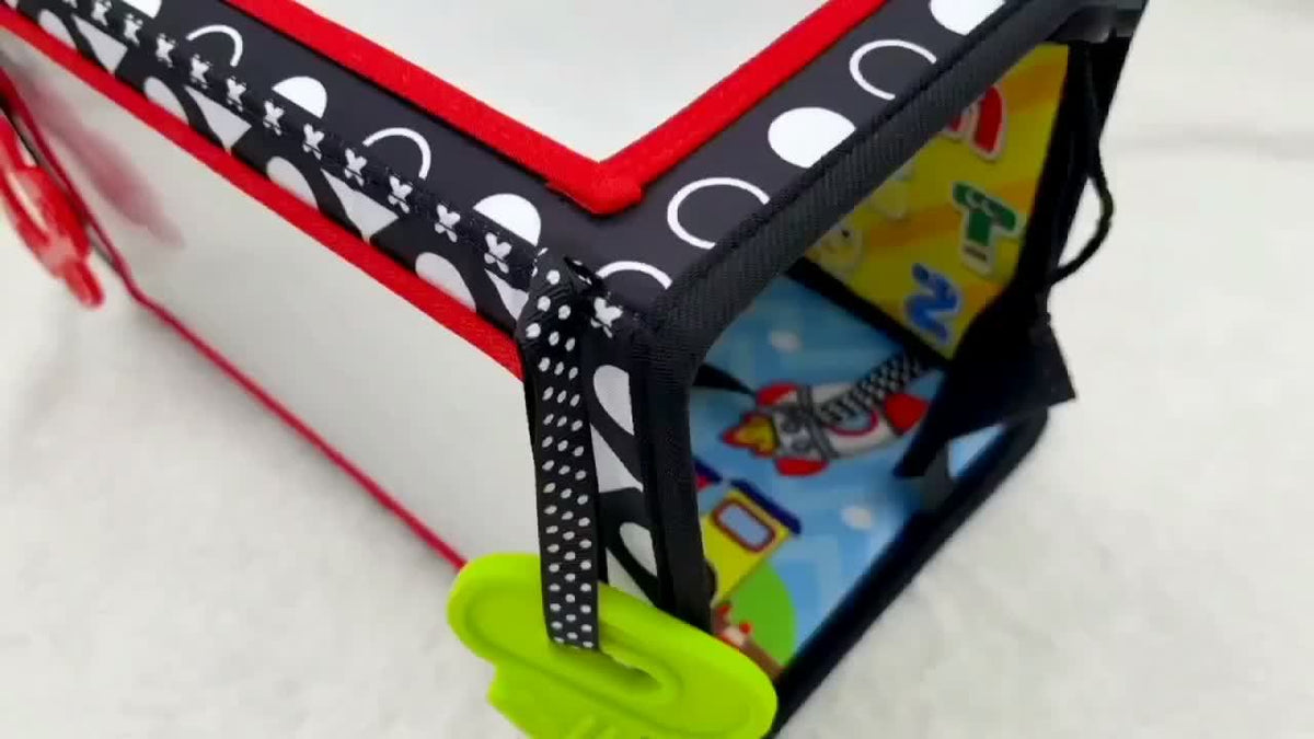 Tummy Time Baby Mirror with Teethers, Double-Sided High-Contrast Animal and Geometric Activity Toy for Supervised Sensory Floor Play