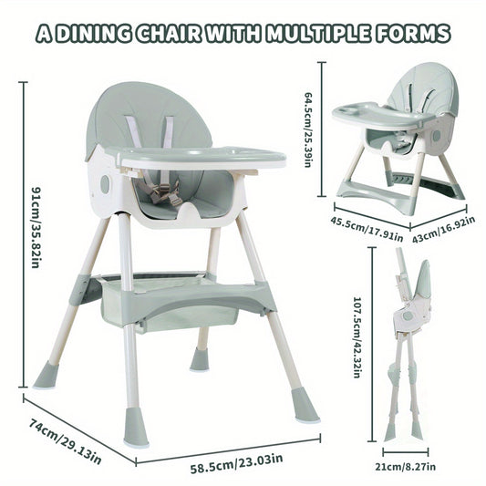 Foldable Baby High Chair with Removable Tray, Portable Dining Seat for Baby Mealtimes, Space-Saving Feeding Chair in Pink, Green or Khaki