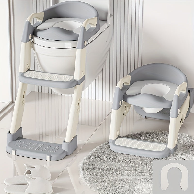 Wide-Step Toddler Toilet Training Seat with Ladder, Adjustable Potty Seat with Splash Guard, Anti-Slip Steps and Handles for Boys and Girls