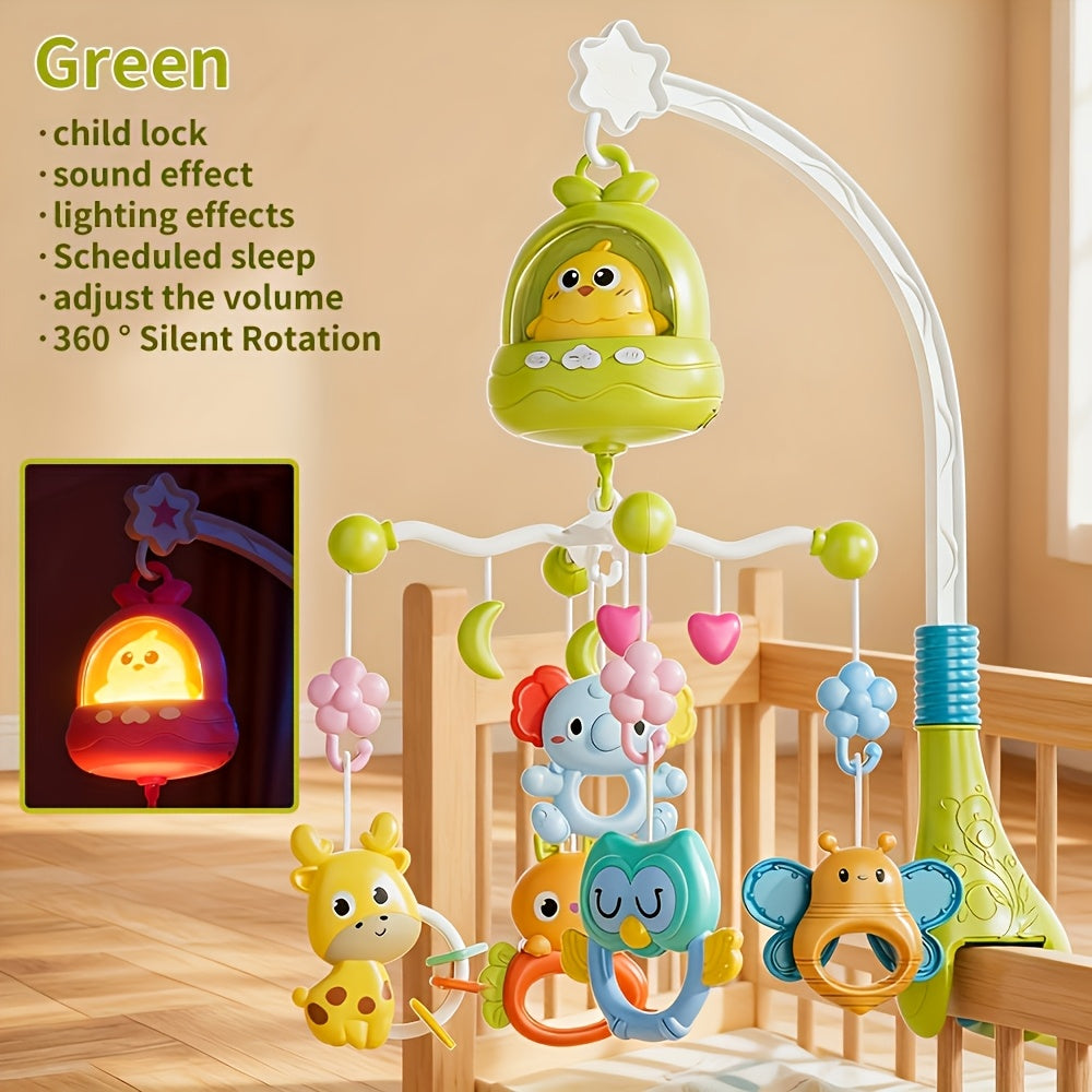Baby Crib Mobile with Music and 360° Rotation, Remote Control, Soft Light and Timer, Animal Chimes for Nursery Decor, Ages 0–12 Months