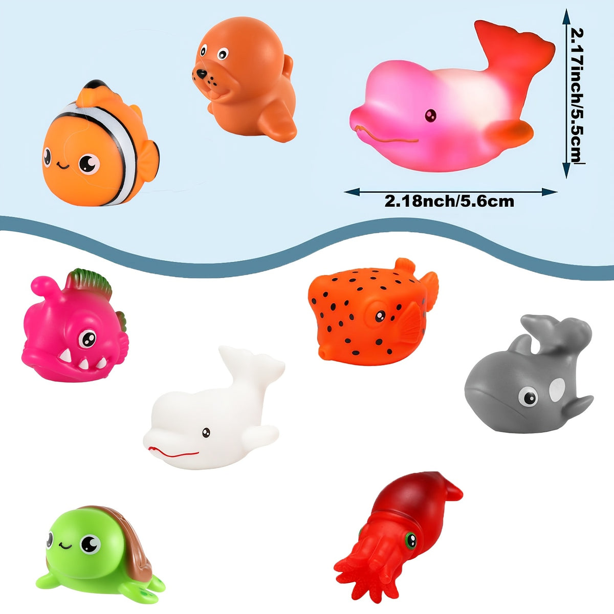 Light-Up Bath Toys 6-Pack with Sea Animal Shapes, Colorful Bathtub Water Play Set in Random Colors for Supervised Kids Bath-Time Activities