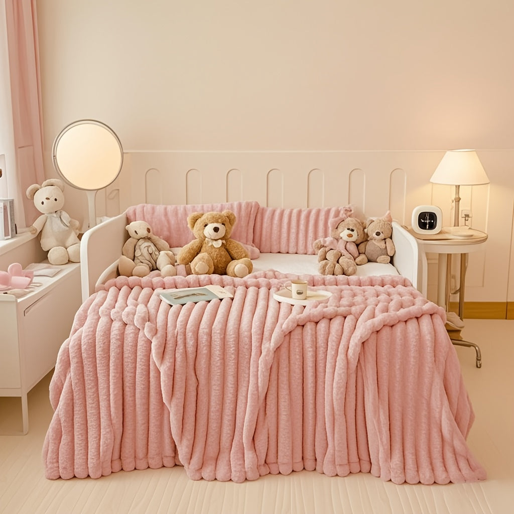Faux Rabbit Fur Bed Blanket in Solid Colors, Soft Cozy Oversized Throw for Family Sofa and Bedroom Decor with Multiple Sizes from 59 x 79 to 90 x 102 Inches