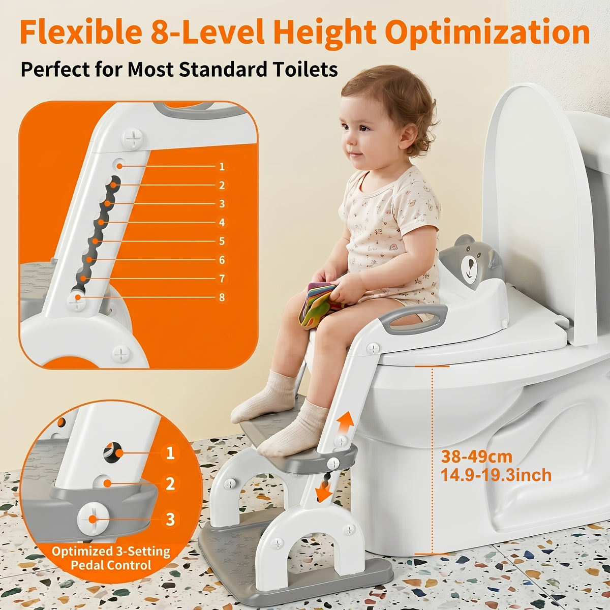 Toddler Potty Trainer, 2-in-1 Toilet Seat and Step Ladder, Adjustable Heavy-Duty Design with Anti-Slip Base for Boys and Girls