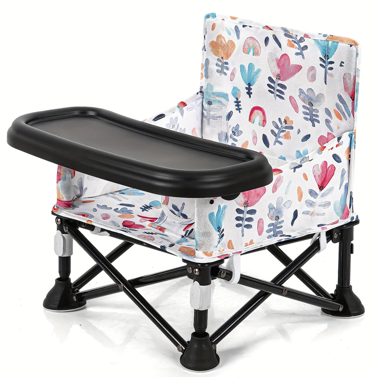 Baby Travel Dining Chair with Tray, Portable Folding Feeding Seat with Kitchen Chair Attachment Straps for Indoor Meals and Outdoor Outings