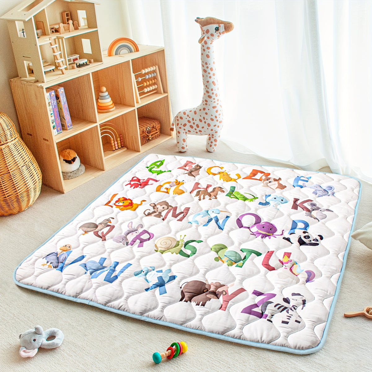 Patterned Baby Floor Mat 50 x 50 Inches, Soft Washable Playpen and Crawling Surface with Anti-Slip Bottom for Tummy Time and Supervised Indoor Play