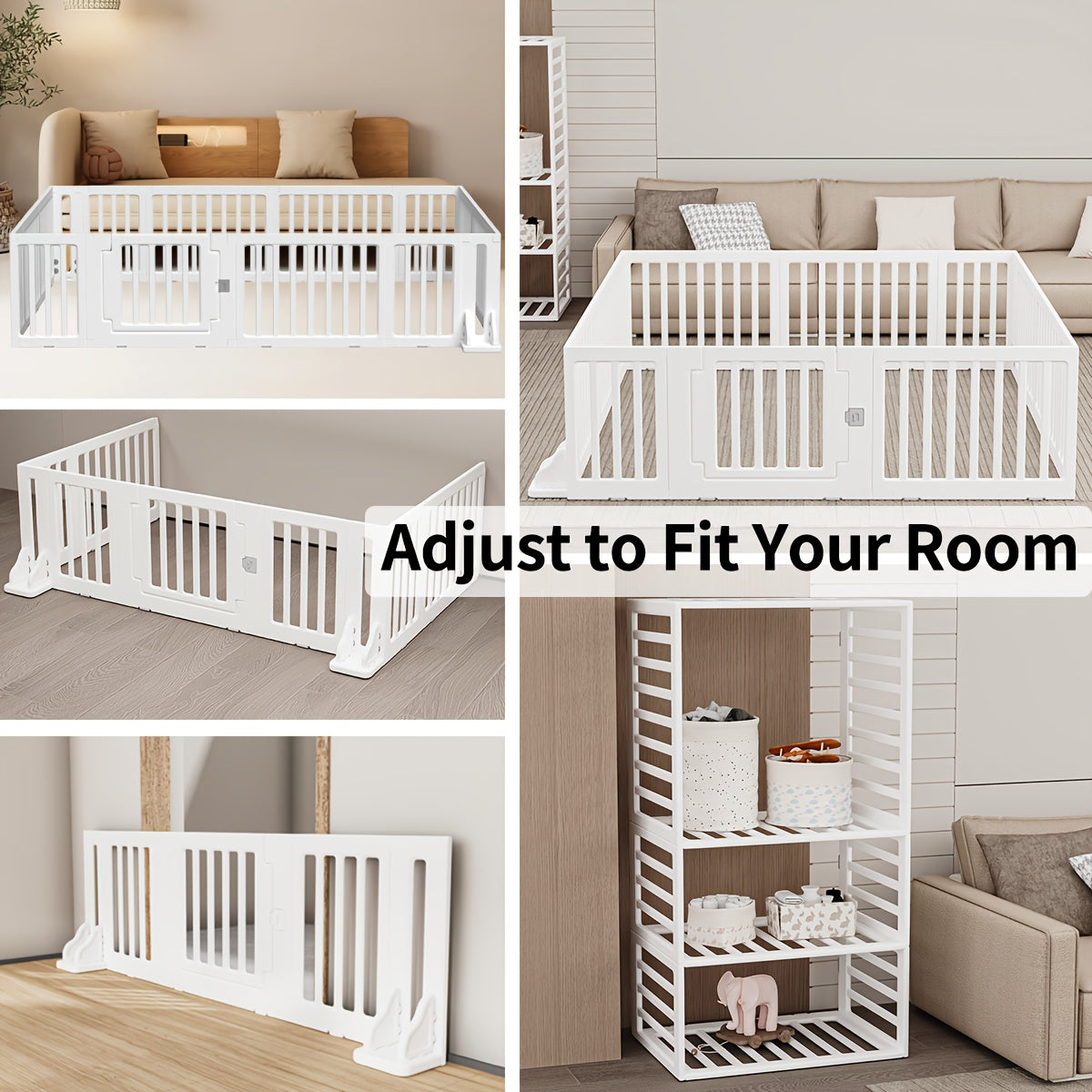 Modular Baby Playpen Fence with Gate, 2-in-1 Adjustable-Shape White Panel Play Yard for Supervised Indoor or Outdoor Kids Activities