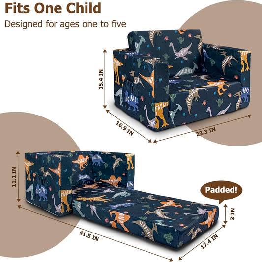 Convertible Kids Sofa Bed, 2-in-1 Fold-Out Toddler Couch and Lounge Chair with Removable Washable Cover for Reading and Playroom Relaxing