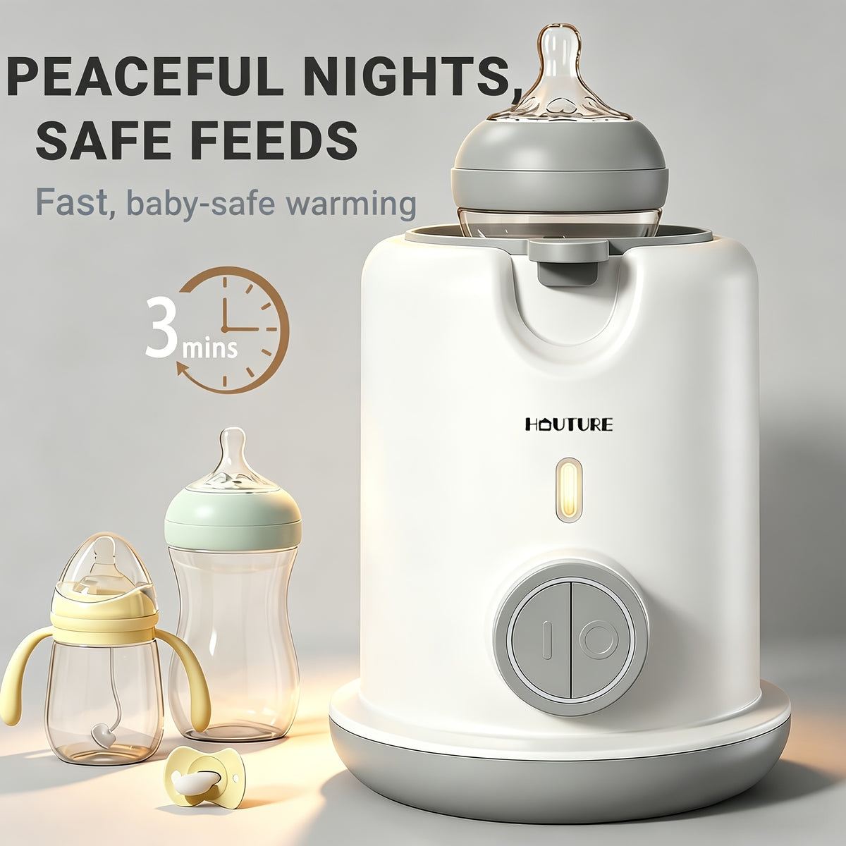 3-Minute Baby Bottle Warmer & Steam Sterilizer with Anti-Dry-Burn Protection and Automatic Shut-Off for Convenient Daily Bottle Preparation