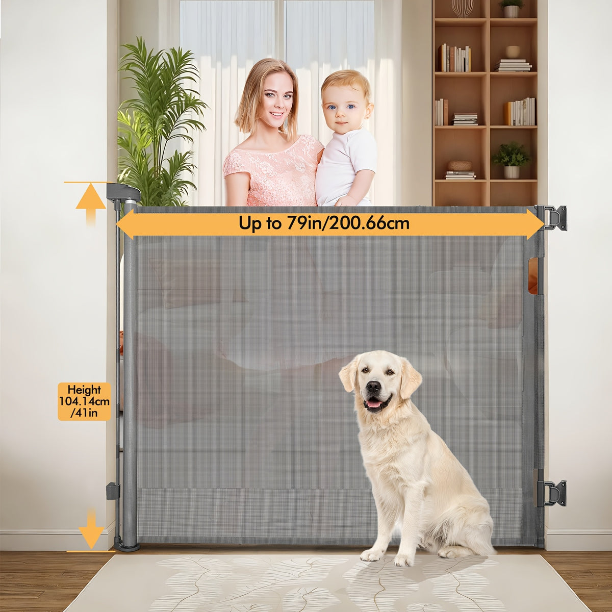 Retractable Mesh Baby Gate for Doorways, Hallways and Stairs, VERASTE Hardware-Mounted Expandable Barrier in 33-Inch and 41-Inch Height Options