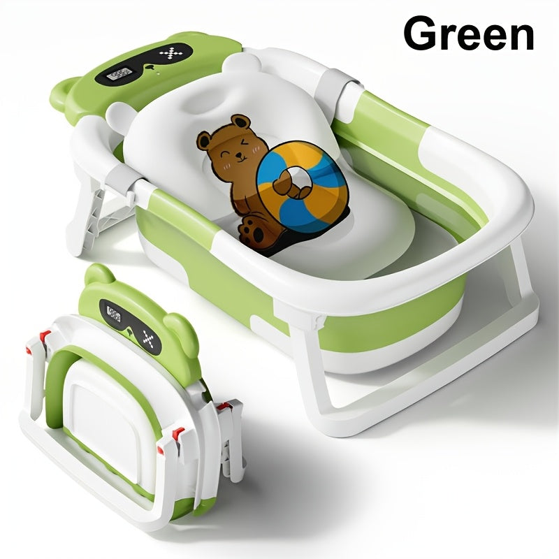 Dinosaur Baby Bath Tub with Soft Bath Net, Foldable Infant-to-Toddler Bathtub with Non-Slip Feet for Bath Time at Home or Travel