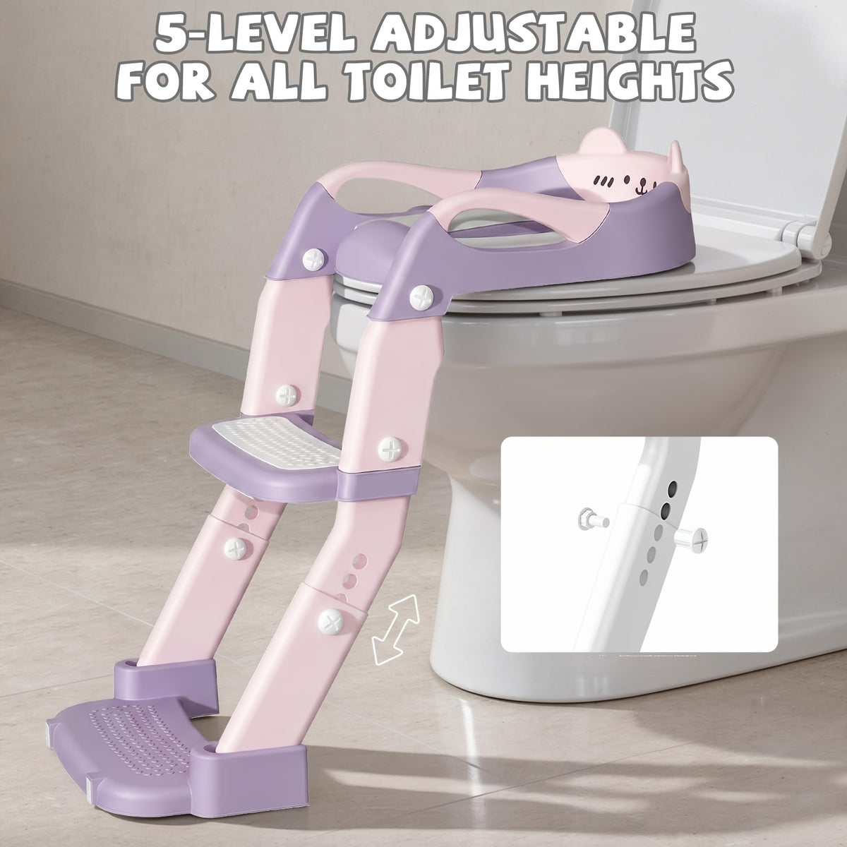 Height Adjustable 3-in-1 Potty Training Chair, Toilet Seat and Step Stool for Toddlers, Foldable Kids Potty with Splash Guard and Anti-Slip Steps for Boys and Girls