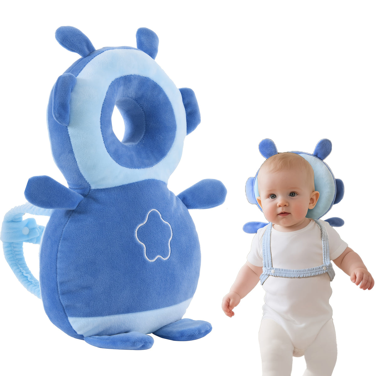 Baby Head Protector Backpack with Plush Animal Cushion, Adjustable Toddler Walking and Crawling Back Pad in Dinosaur, Duck, Tiger, Astronaut or Bunny