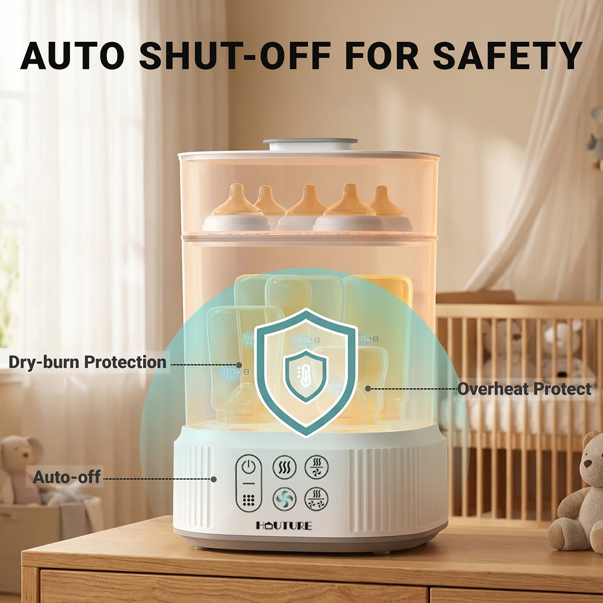 2-Tier Large Capacity Electric Bottle Sterilizer and Dryer, Steam Sterilization Kills 99.9% of Germs, Universal Fit for Breast Pump Parts, Glass and Plastic Baby Bottles, Auto Shut-Off, Great Gift