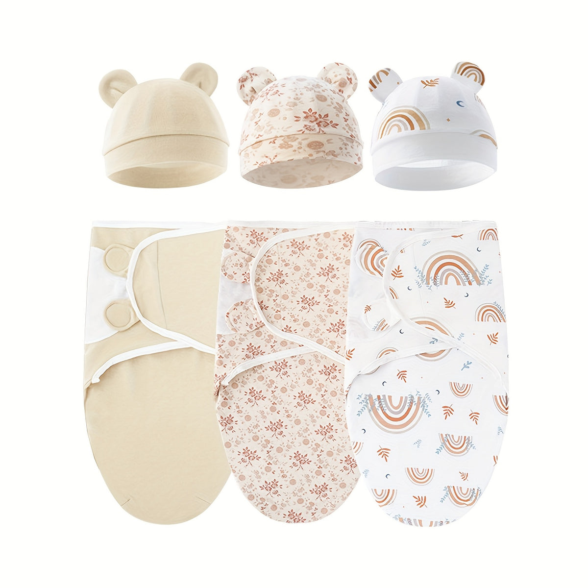 Newborn Blanket and Hat Set for 0 to 3 Months, Coordinated Baby Wrap and Cap in Multiple Color and Print Styles for Coming-Home Photos and Gifting