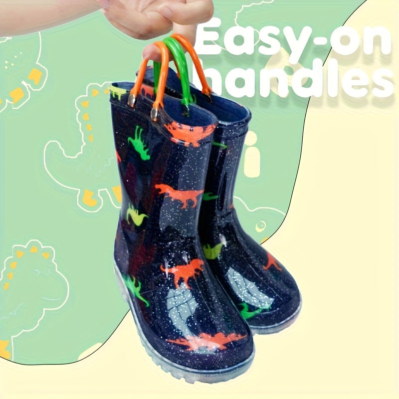 Kids Cartoon Rain Boots in Black, Easy-to-Carry Rainy-Day Footwear for Outdoor Play, with US 8 Toddler, US 12–13 Little Kid and US 1–3 Big Kid Size Options