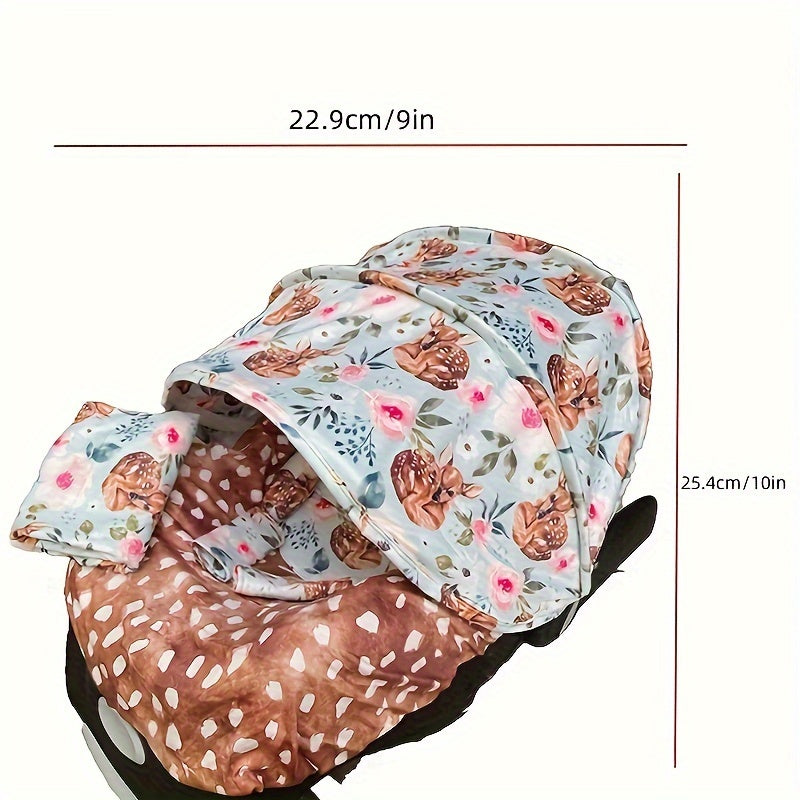 Infant Car Seat Cover Set with Canopy and Nursing Cover, Floral Baby Carrier Accessories with Blanket, Hat and Belt Covers for Travel and Gifting