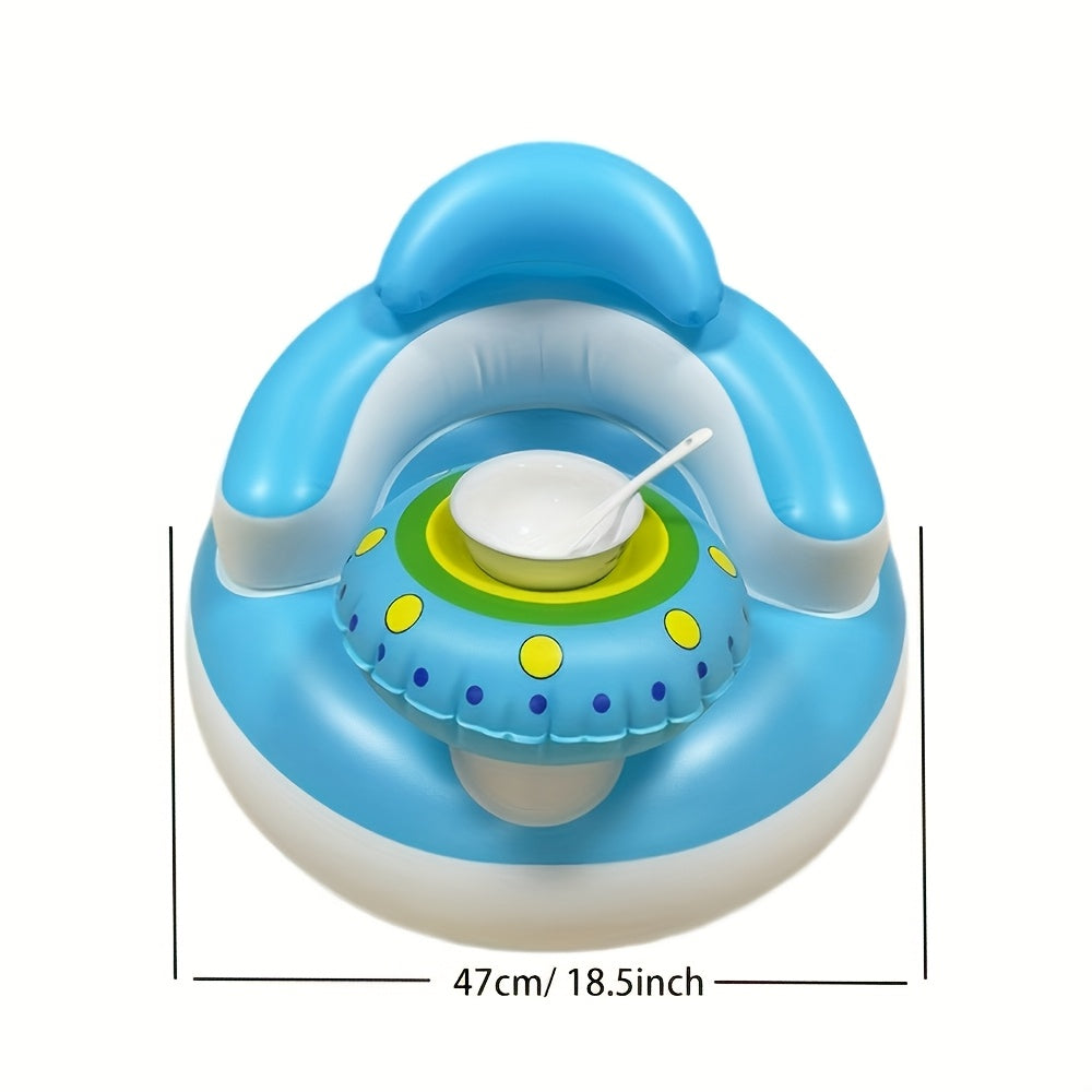 Inflatable Baby Seat with UFO-Style Design, PVC Sit-Up Floor Chair for Supervised Play and Sitting Practice, Blue and White or Pink and White Color Options