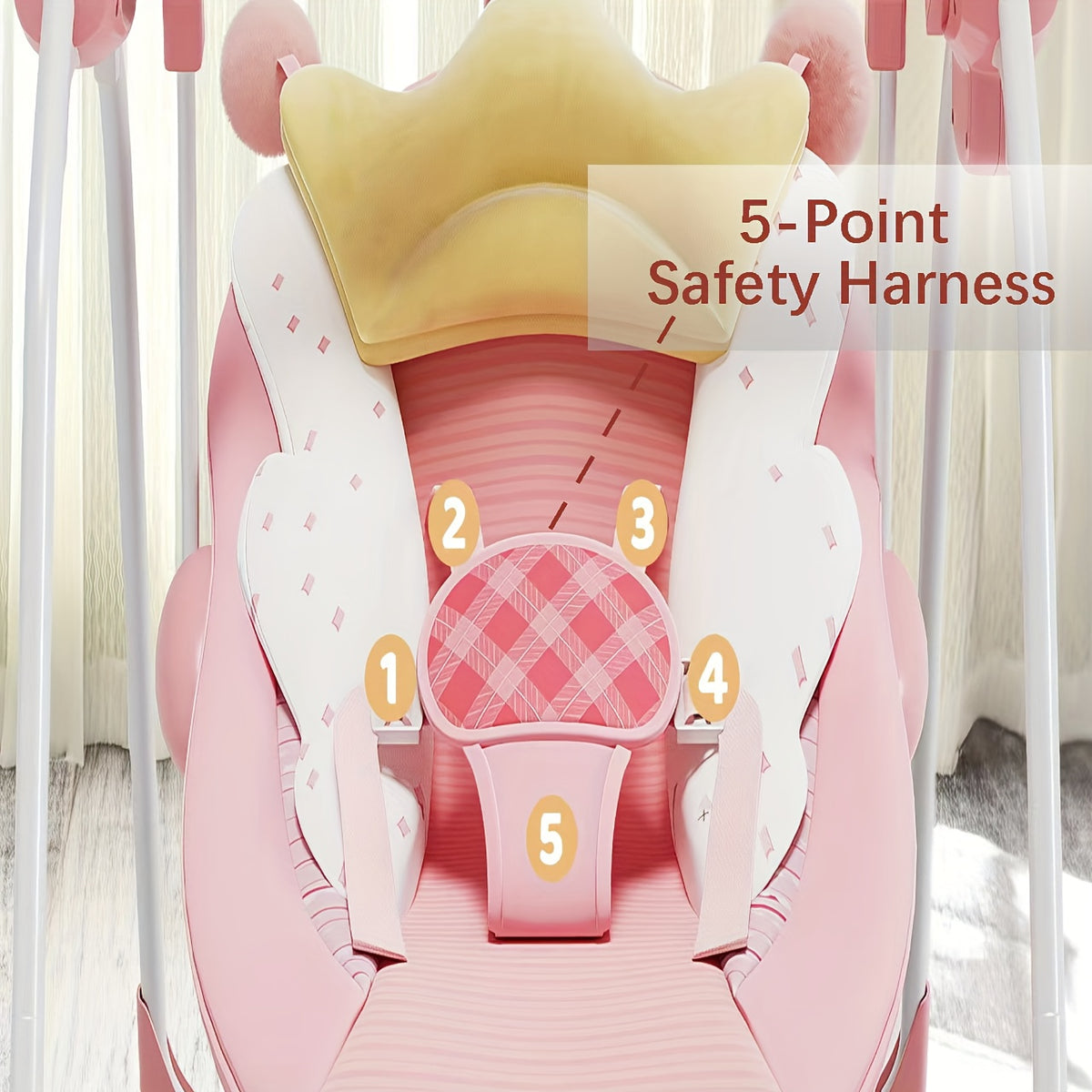 Foldable Baby Swing with Adjustable Speed and Timer, Green or Pink Infant Seat with Hanging Toy Arch for Supervised Awake Use, Up to 20 lbs