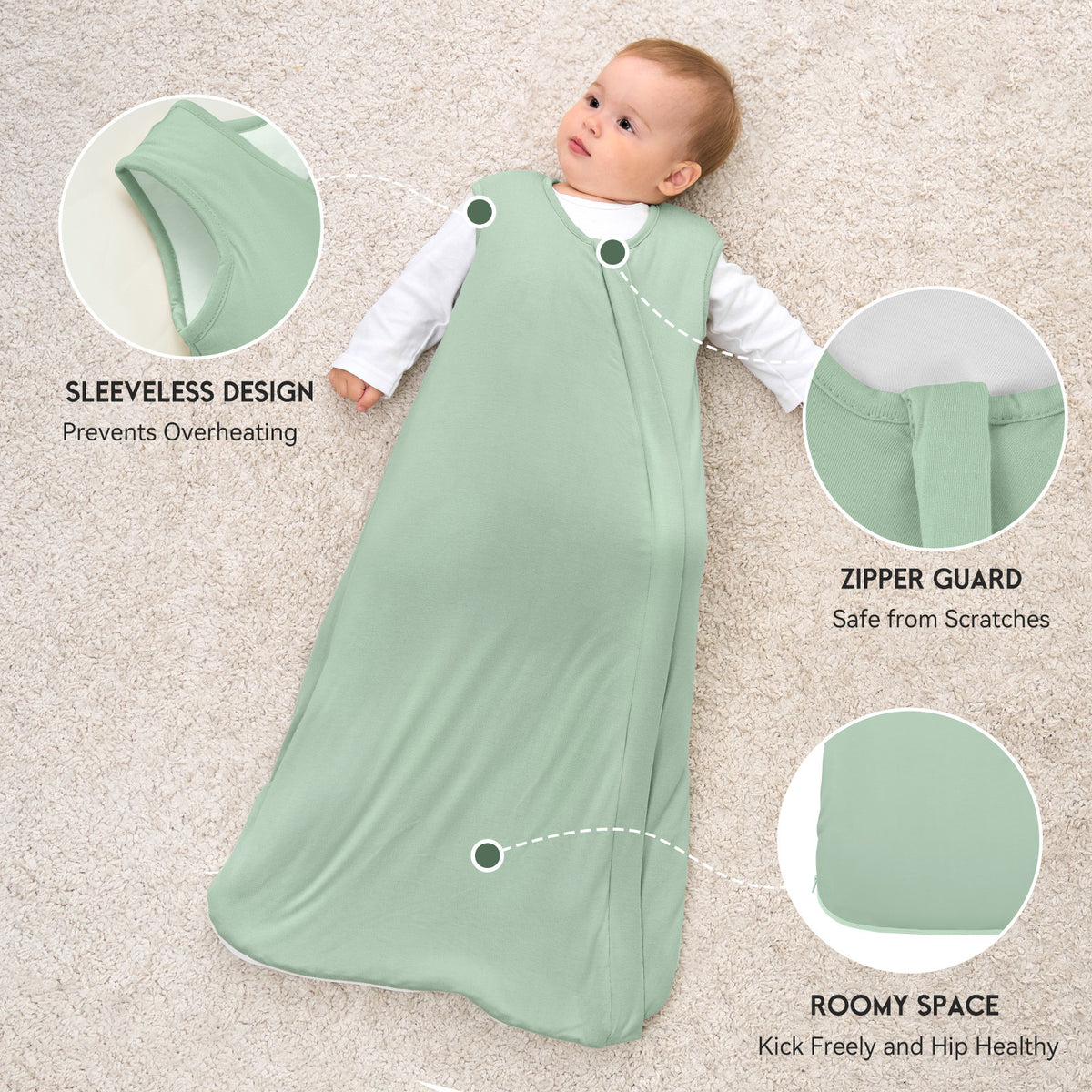 Bamboo Baby Sleep Sack TOG 0.5, Super Soft Wearable Blanket for Infants and Toddlers, Breathable Sleeping Sack with 2-Way Zipper for Easy Diaper Changes, Perfect Baby Shower Gift for Warm Nights