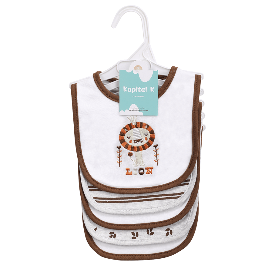 Embroidered Baby Feeding Bibs 5-Pack, Soft Absorbent Cotton Outer Layer with Cartoon Designs for Infant Mealtimes and Drool, Boys and Girls