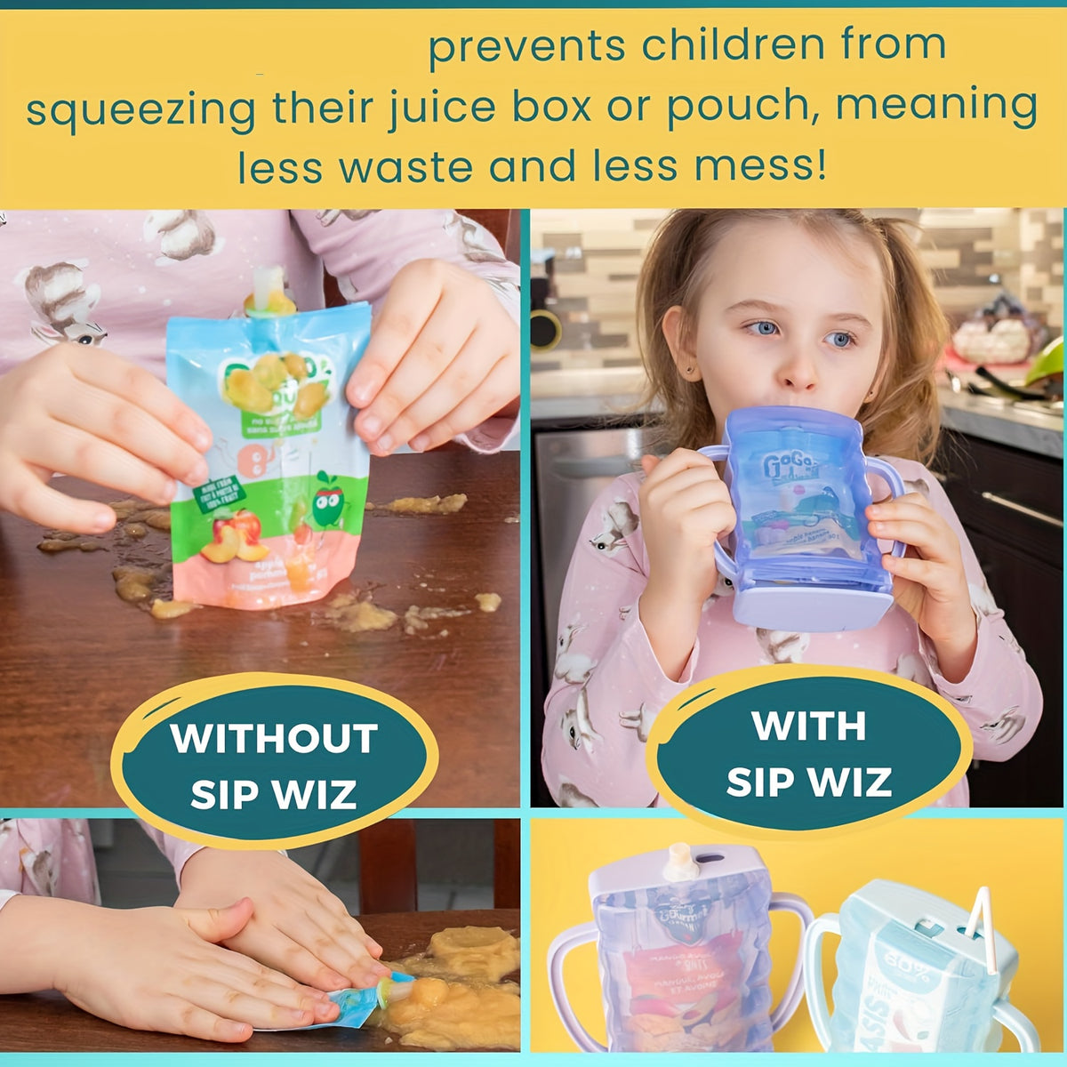 Toddler Food Pouch Holder 2-Pack by PINDAR, Purple Reusable Anti-Squeeze Holders with Dual Handles for Yogurt Pouches and Juice Boxes