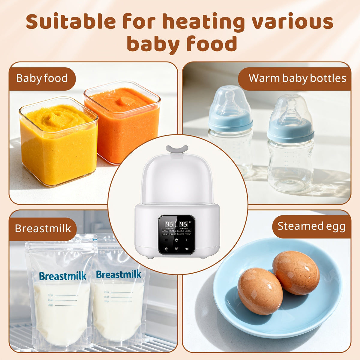 Dual Baby Bottle Warmer for Breast Milk and Formula, 6-in-1 Countertop Milk Heater with Timer, Defrost, Keep-Warm and Baby Food Jar Heating