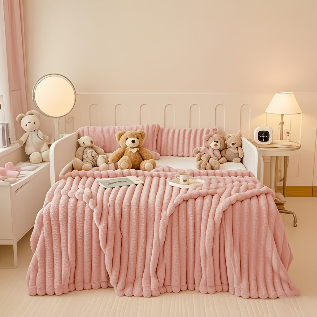 Faux Rabbit Fur Bed Blanket in Solid Colors, Soft Cozy Oversized Throw for Family Sofa and Bedroom Decor with Multiple Sizes from 59 x 79 to 90 x 102 Inches