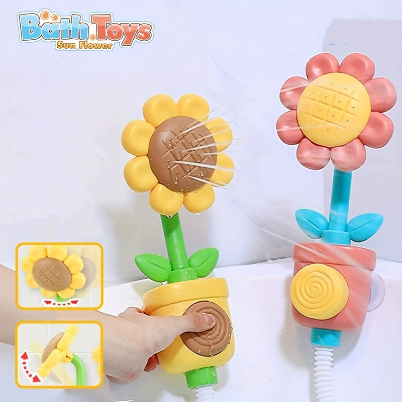 Sunflower Bath Toy with Spinning Spray Head, PVC Flower Water Play Spout in Red or Yellow for Supervised Kids Bathtub Play and Bath-Time Fun