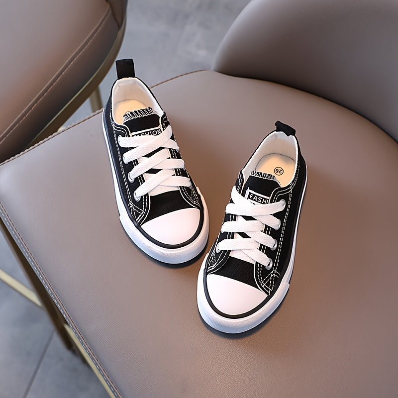 Kids Black Canvas Sneakers with Rubber Non-Slip Soles, Lightweight Everyday Walking Shoes for Boys and Girls, Toddler to Big Kid Sizes