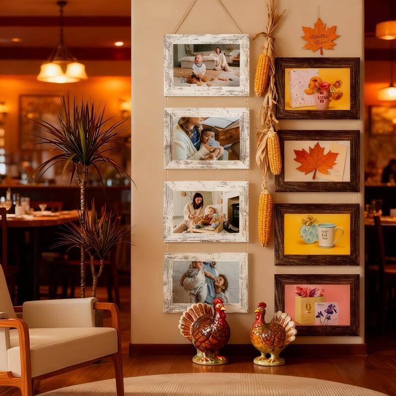 Wooden Baby Photo Frame Set, Two 4-Panel 4x6 Collage Frames with Glass Covers for Nursery Wall or Tabletop Display, First-Year Memories and Gift Giving