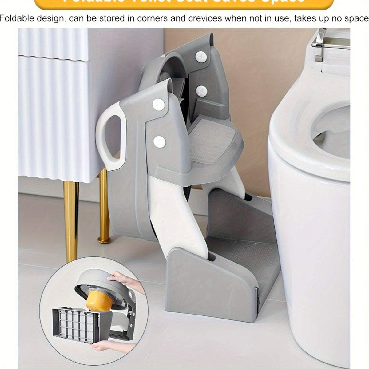 Convertible Toddler Potty Seat with Double-Step Ladder, 2-in-1 Foldable Toilet Trainer with Removable PVC Cushion, Splash Guard and Side Handles