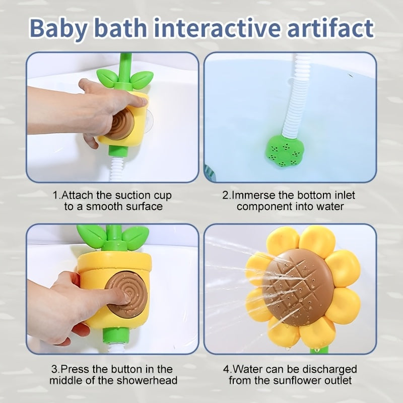 Sunflower Bath Toy with Spinning Spray Head, PVC Flower Water Play Spout in Red or Yellow for Supervised Kids Bathtub Play and Bath-Time Fun
