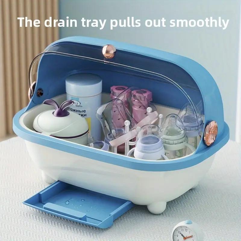 Baby Bottle Storage Box with Lid and Removable Drying Rack, Clear Countertop Organizer for Bottles, Nipples and Feeding Utensils in Three Colors